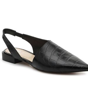 Black Genuine Leather Croc-Embossed Slingback Low Heels Pointed Toe Maximalist